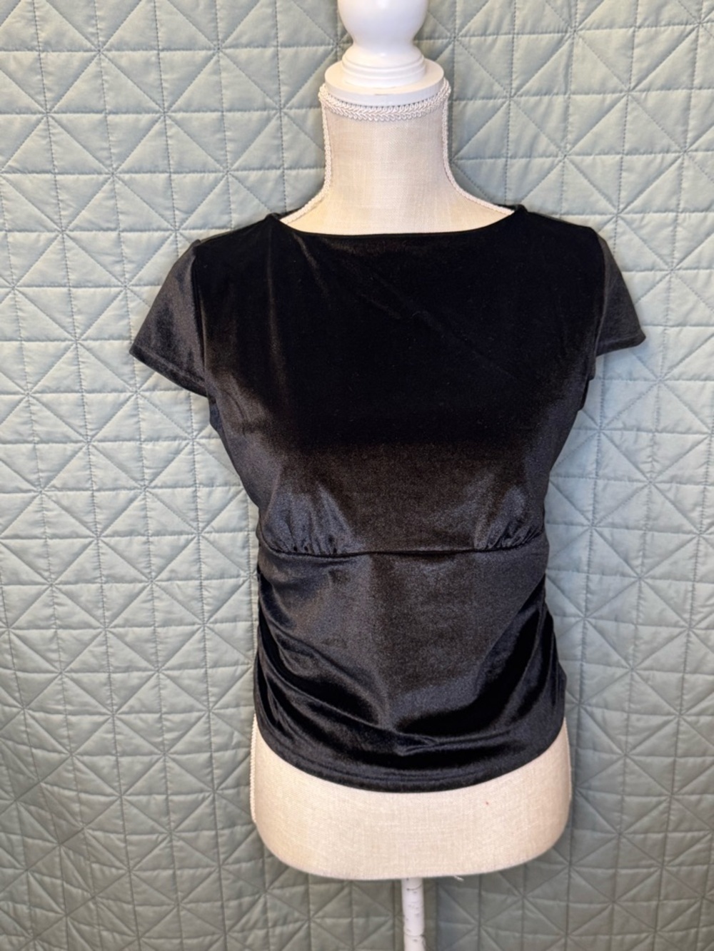 Black Velvet Cap-Sleeve Blouse